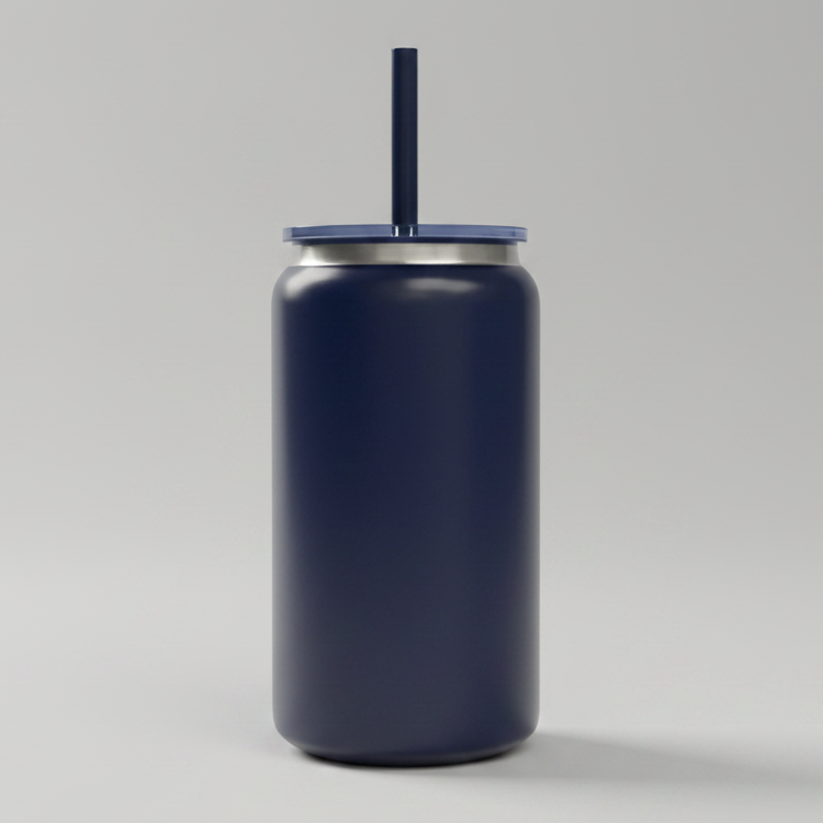 A 16oz blue mirror black plated tumbler with a stainless steel lid.