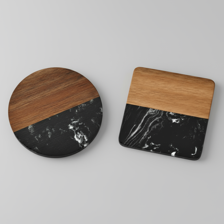 Acacia/Marble Coaster Set