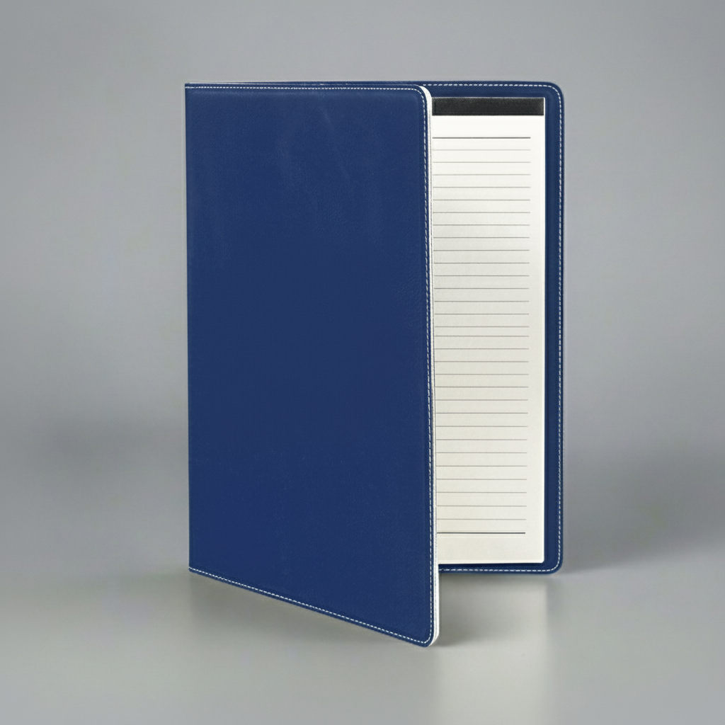 Leatherette Portfolio - Blue/Silver