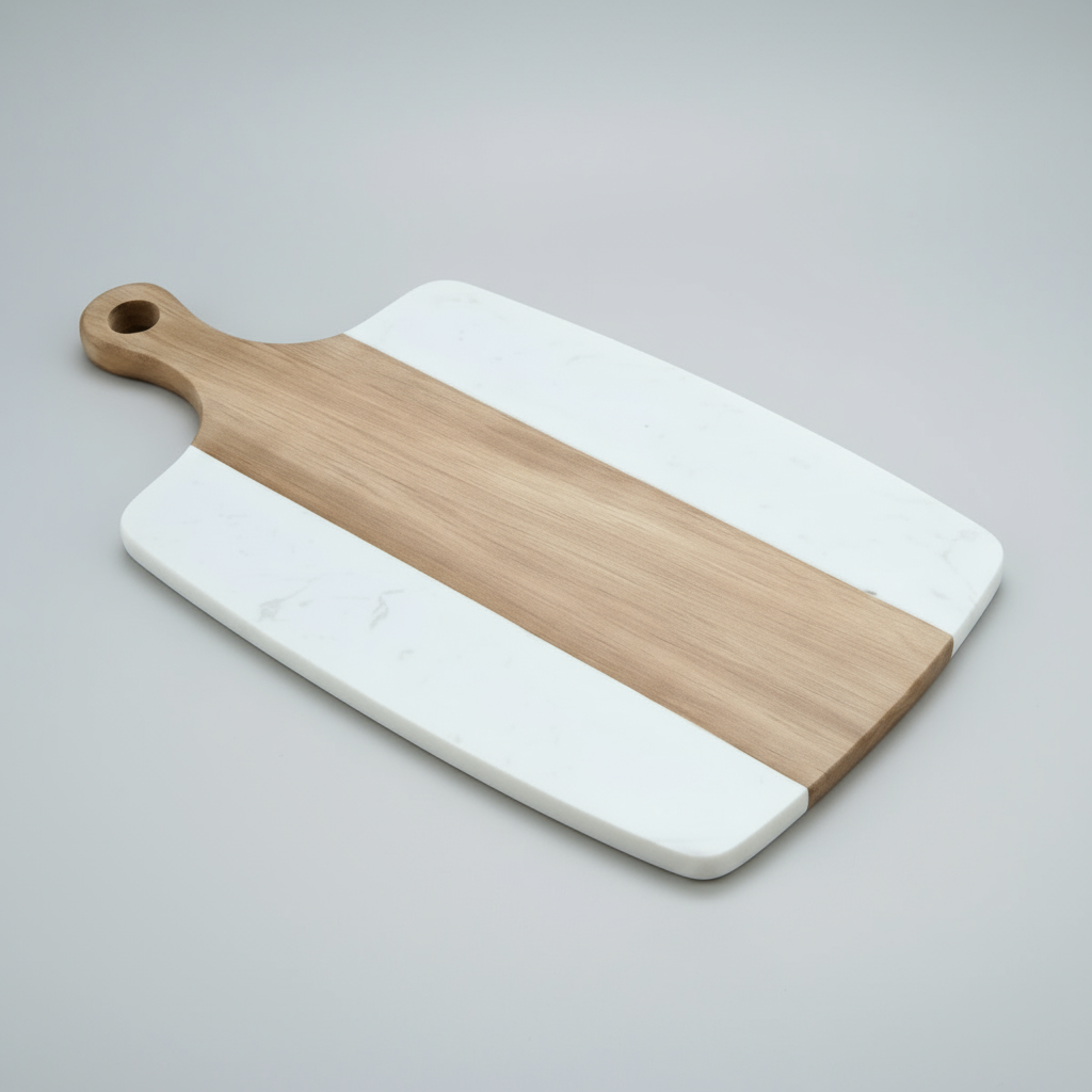 Acacia/White Marble Serving Board