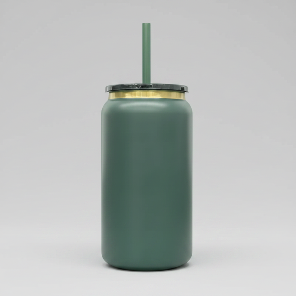 forest green tumbler with semi transparent green lid and matching straw