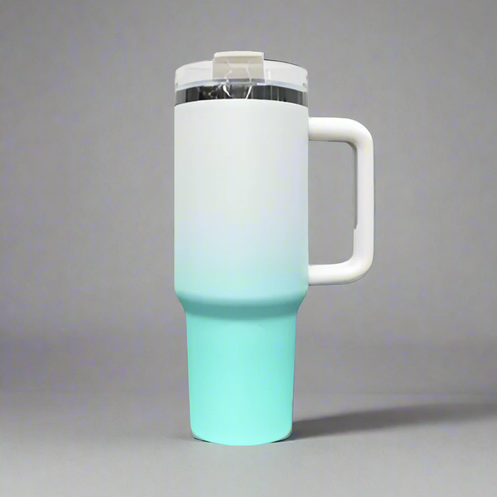 40oz Mirror Black Plated Tumbler - Ombre Turquoise