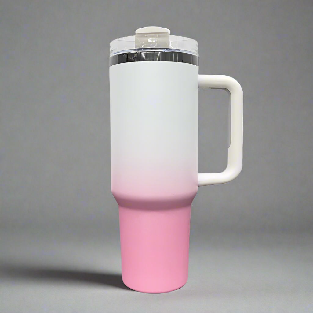 40oz Mirror Black Plated Tumbler - Ombre Pink