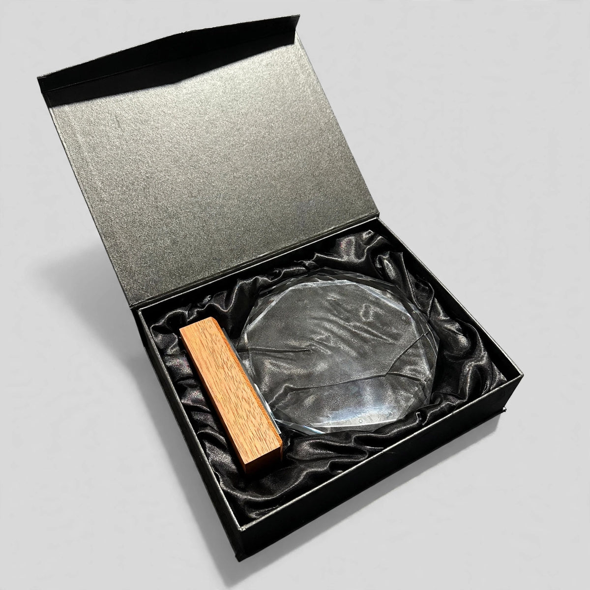 K9 Crystal Octagon with Wood Base in premium gift box