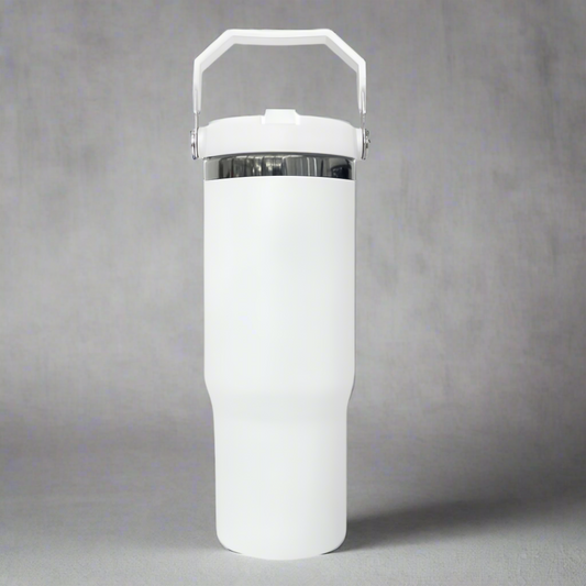 30oz Black Plated Flip Tumbler - White