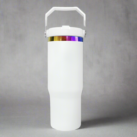 30oz Rainbow Plated Flip Tumbler - White