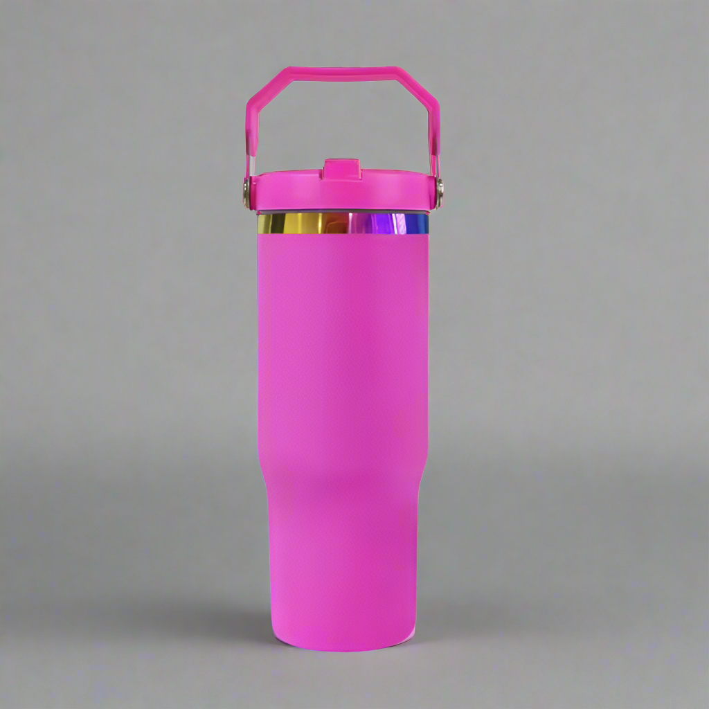 30oz Rainbow Plated Flip Tumbler - Hot Pink