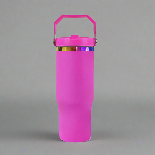 30oz Rainbow Plated Flip Tumbler - Hot Pink