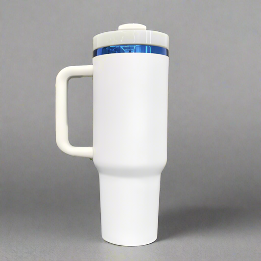 40oz Blue Plated Tumbler - White