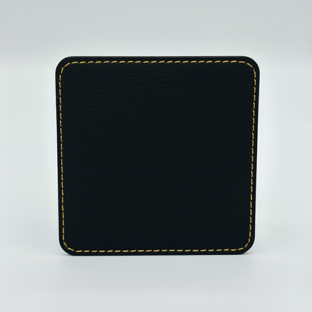 Leatherette Coaster - Black/Gold