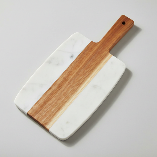 Acacia/White Marble Serving Board