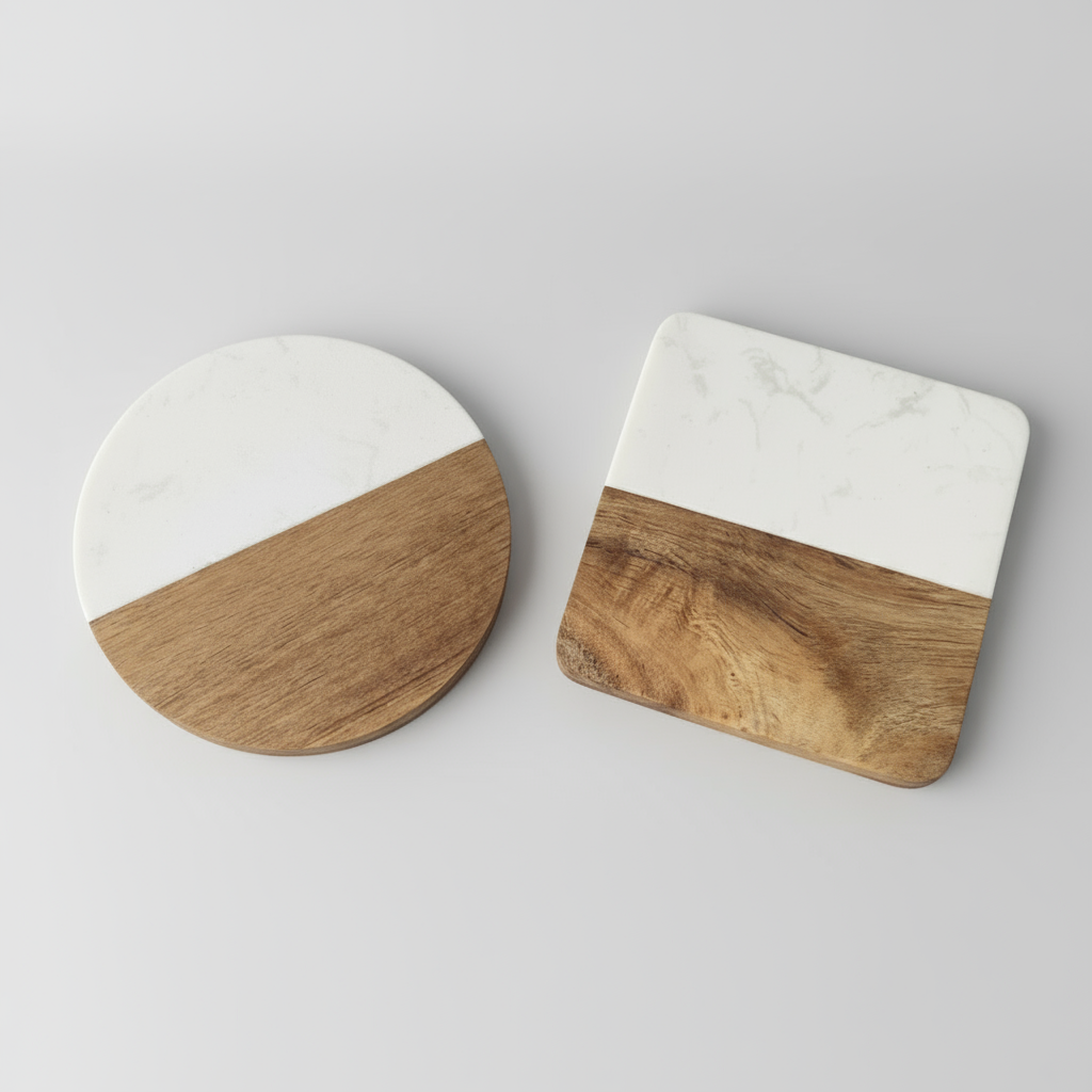 Acacia/Marble Coaster Set