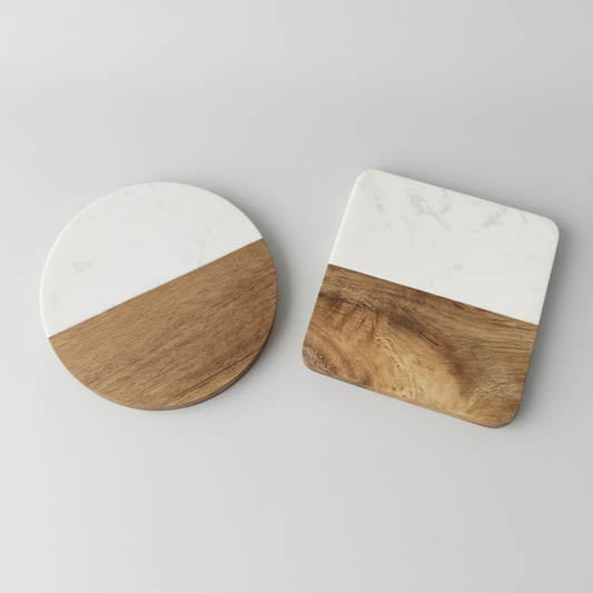 Acacia/Marble Coaster Set