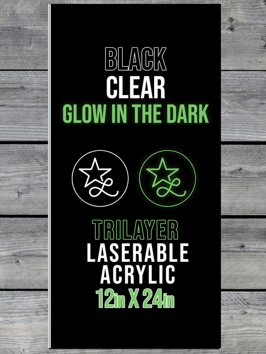 Acrylic: Black / Clear / Glow in the Dark TriLayer Durra-Bull™ Laserable Panels (12"x24")