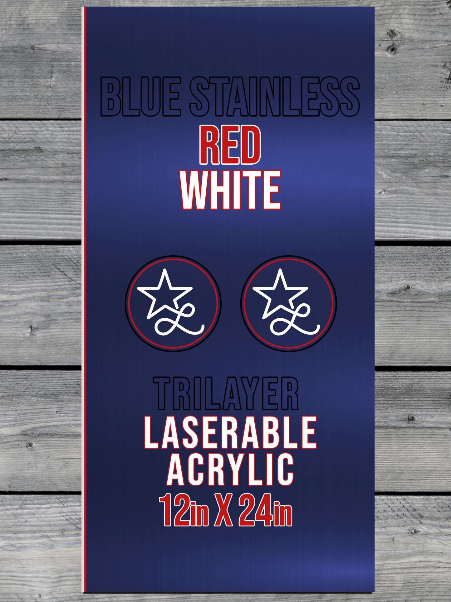 Acrylic: Blue Stainless / Red / White TriLayer Durra-Bull™ Laserable Panels (12"x24")