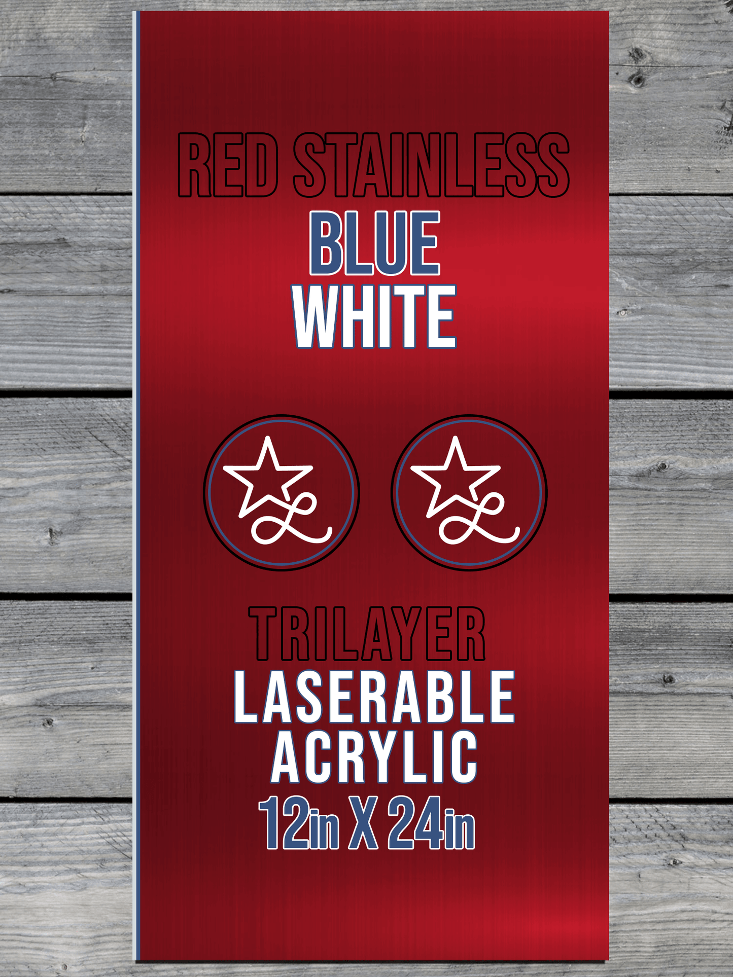 Acrylic: Red Stainless / Blue / White TriLayer Durra-Bull™ Laserable Panels (12"x24")