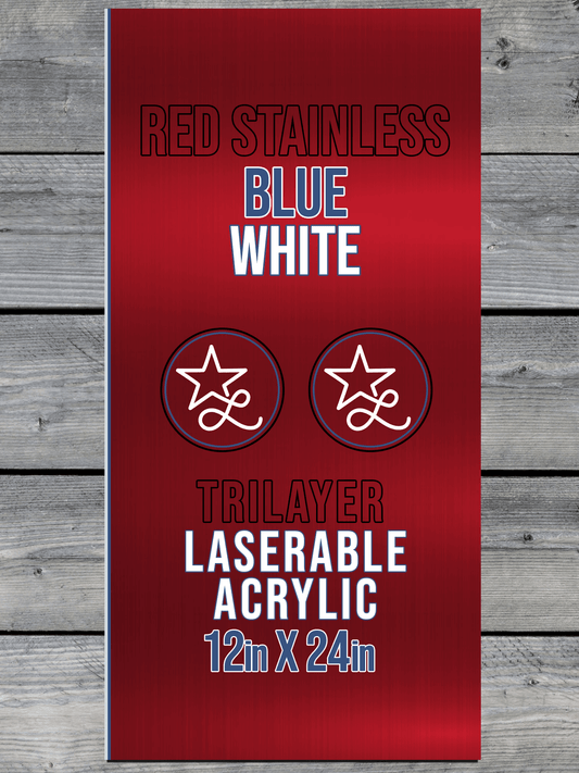 Acrylic: Red Stainless / Blue / White TriLayer Durra-Bull™ Laserable Panels (12"x24")