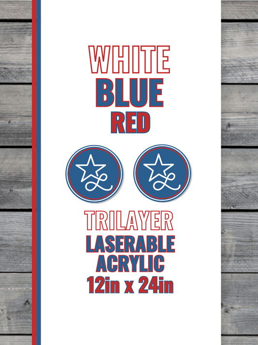 Acrylic: Red / White / Blue TriLayer Durra-Bull™ Laserable Panels (12"x24")