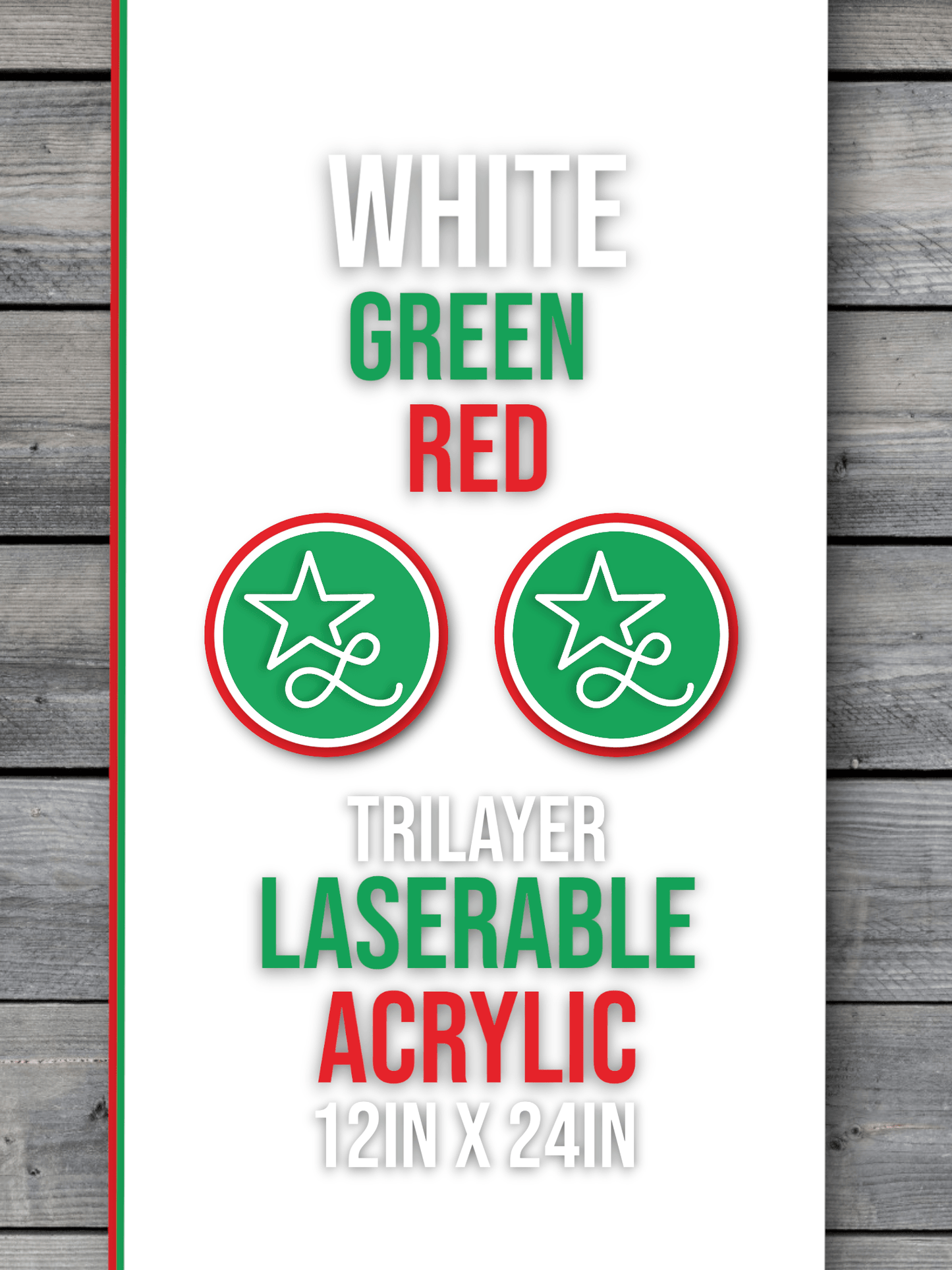 Acrylic: Self-Adhering White / Green / Red TriLayer Durra-Bull™ Laserable Panels (12"x24")