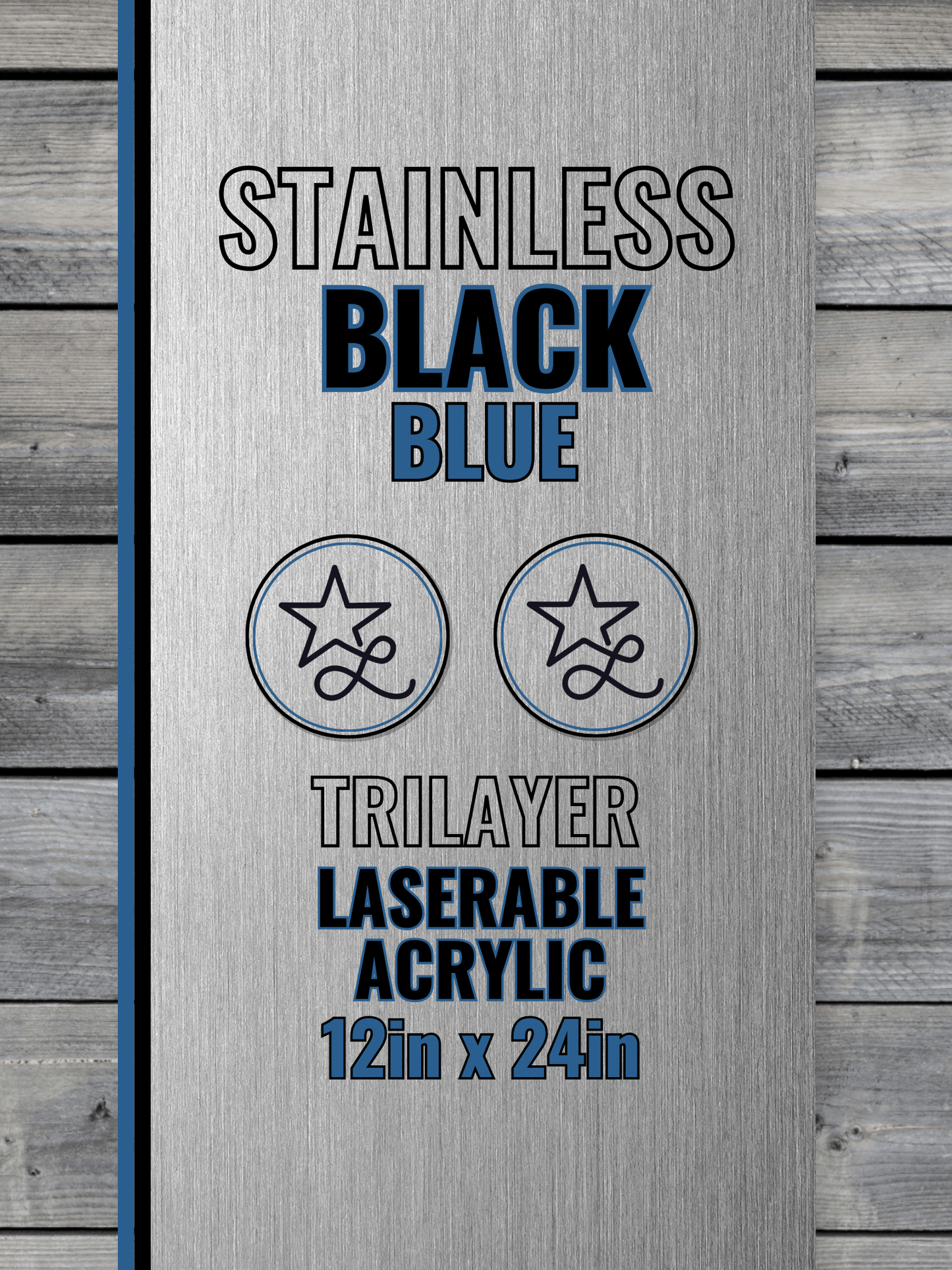 Acrylic: Stainless / Black / Blue TriLayer Durra-Bull™ Laserable Panels (12"x24")