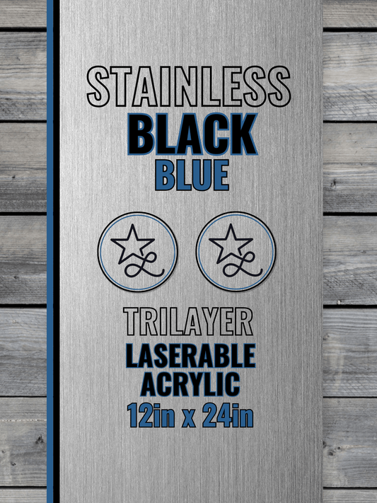 Acrylic: Stainless / Black / Blue TriLayer Durra-Bull™ Laserable Panels (12"x24")