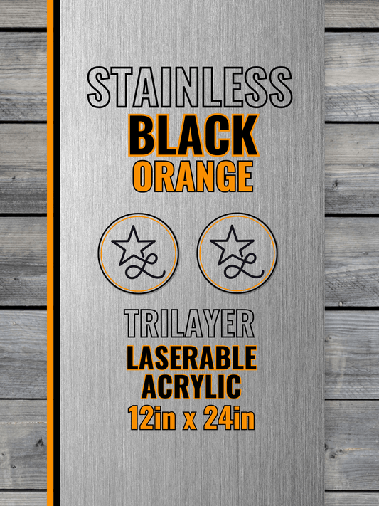 Acrylic: Stainless / Black / Orange TriLayer Durra-Bull™ Laserable Panels (12"x24")
