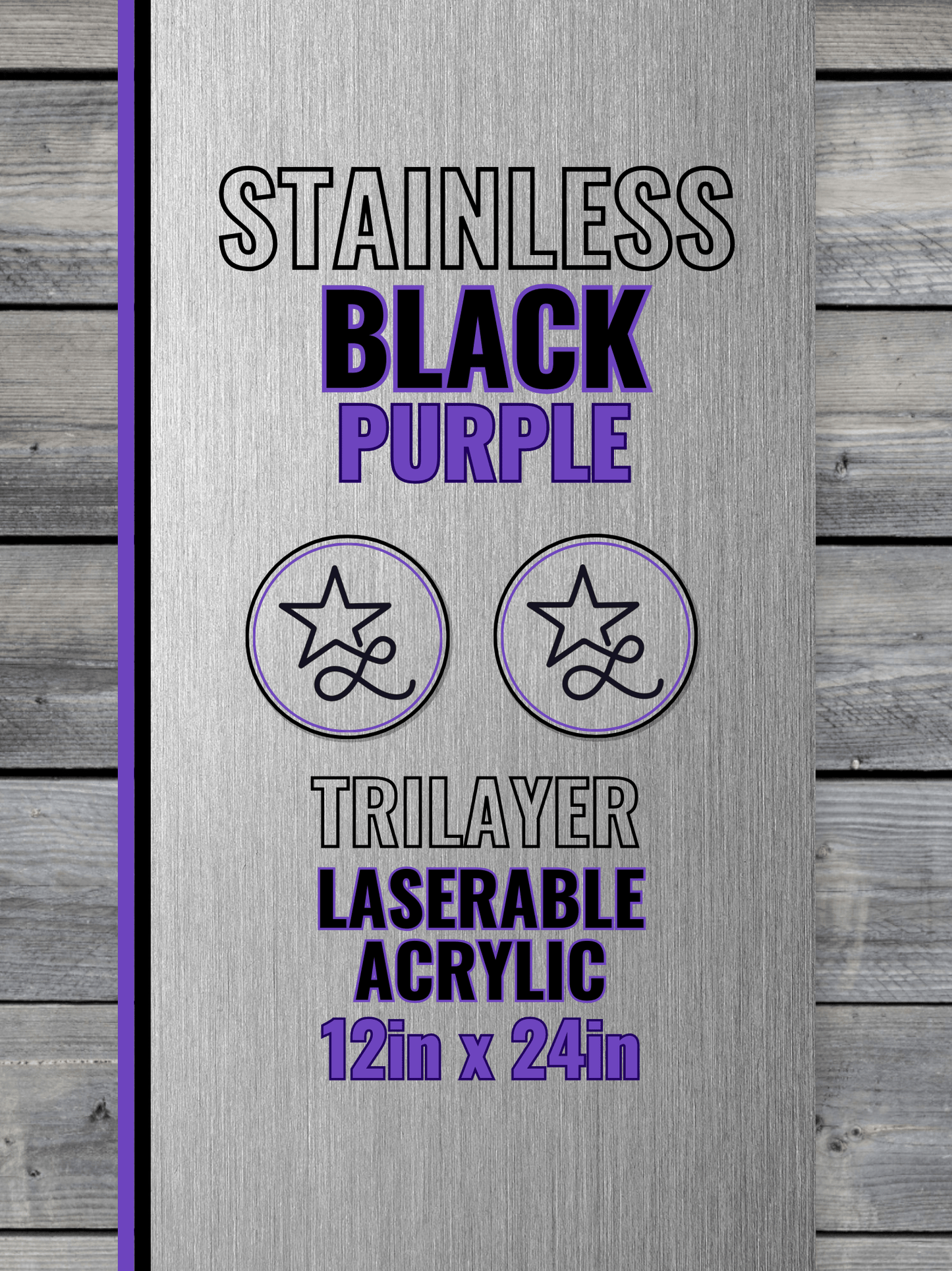 Acrylic: Stainless / Black / Purple TriLayer Durra-Bull™ Laserable Panels (12"x24")