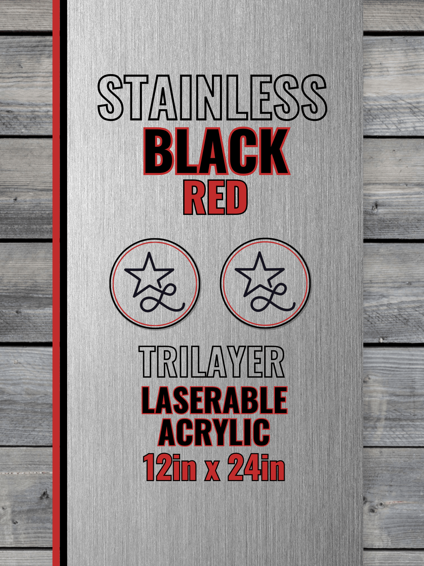 Acrylic: Stainless / Black / Red TriLayer Durra-Bull™ Laserable Panels (12"x24")