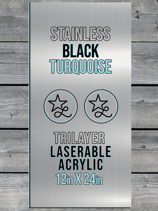 Acrylic: Stainless / Black / Turquoise TriLayer Durra-Bull™ Laserable Panels (12"x24")