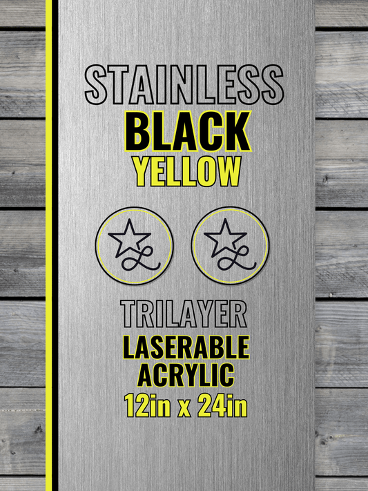 Acrylic: Stainless / Black / Yellow TriLayer Durra-Bull™ Laserable Panels (12"x24")