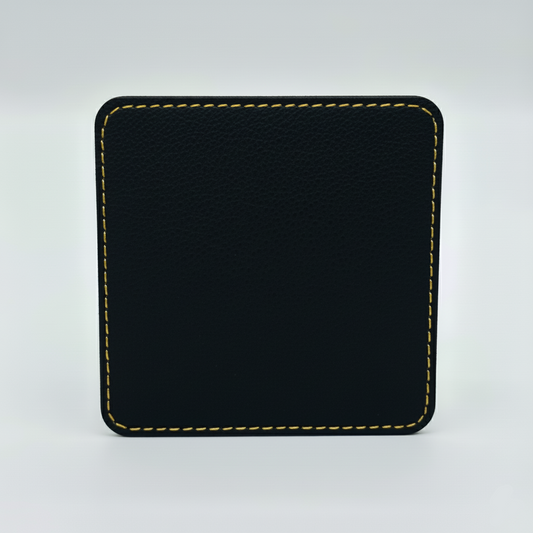 Leatherette Coaster - Black/Gold