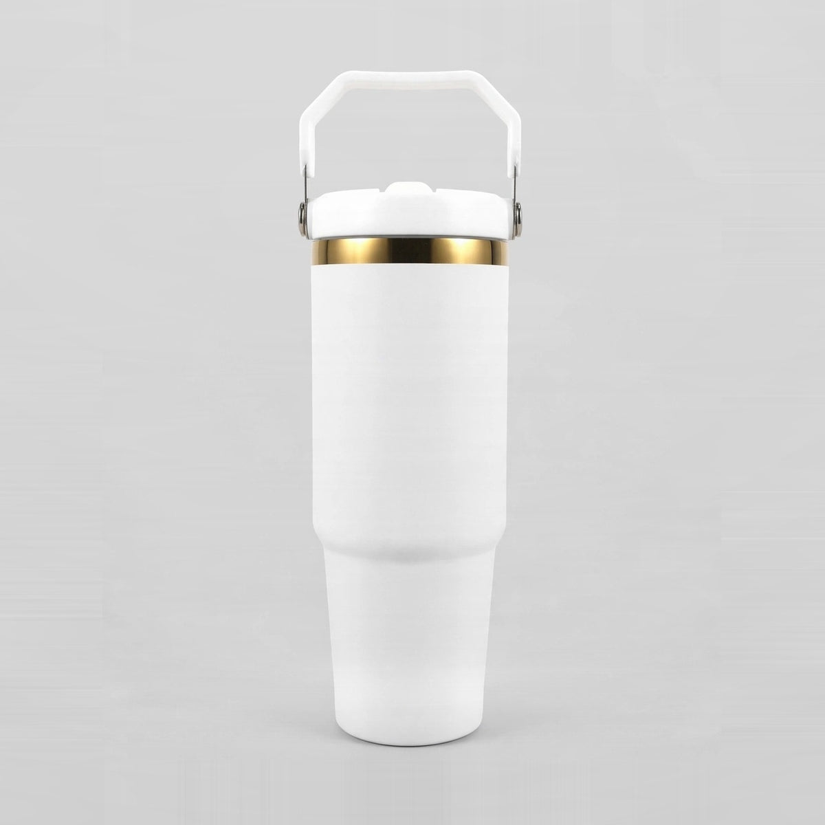 30oz Mirror Gold Plated Flip Tumbler in matte white - front view