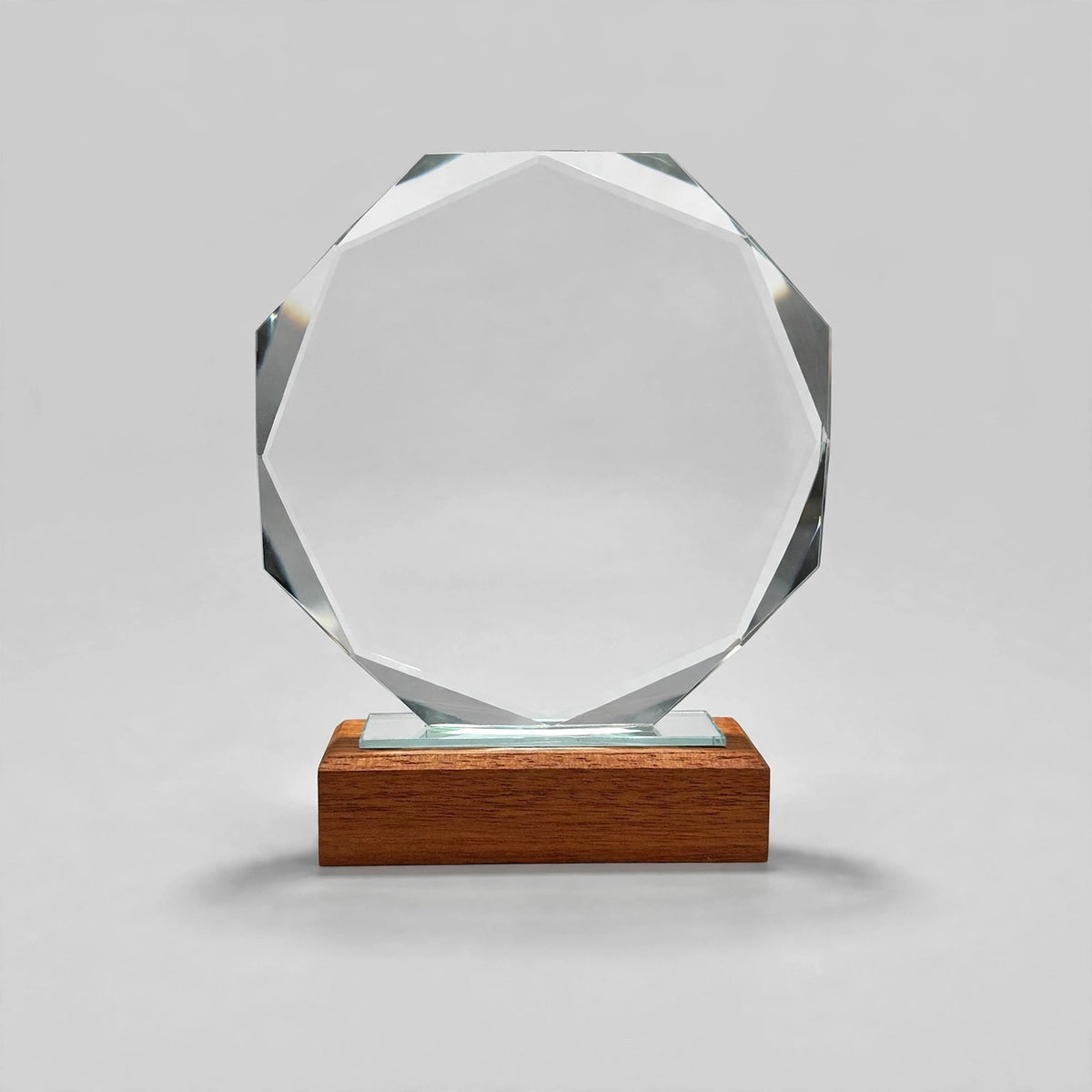 K9 Crystal Octagon with Wood Base - front view