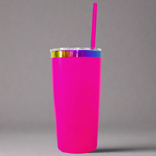 20oz Rainbow Plated Tumbler - Hot Pink