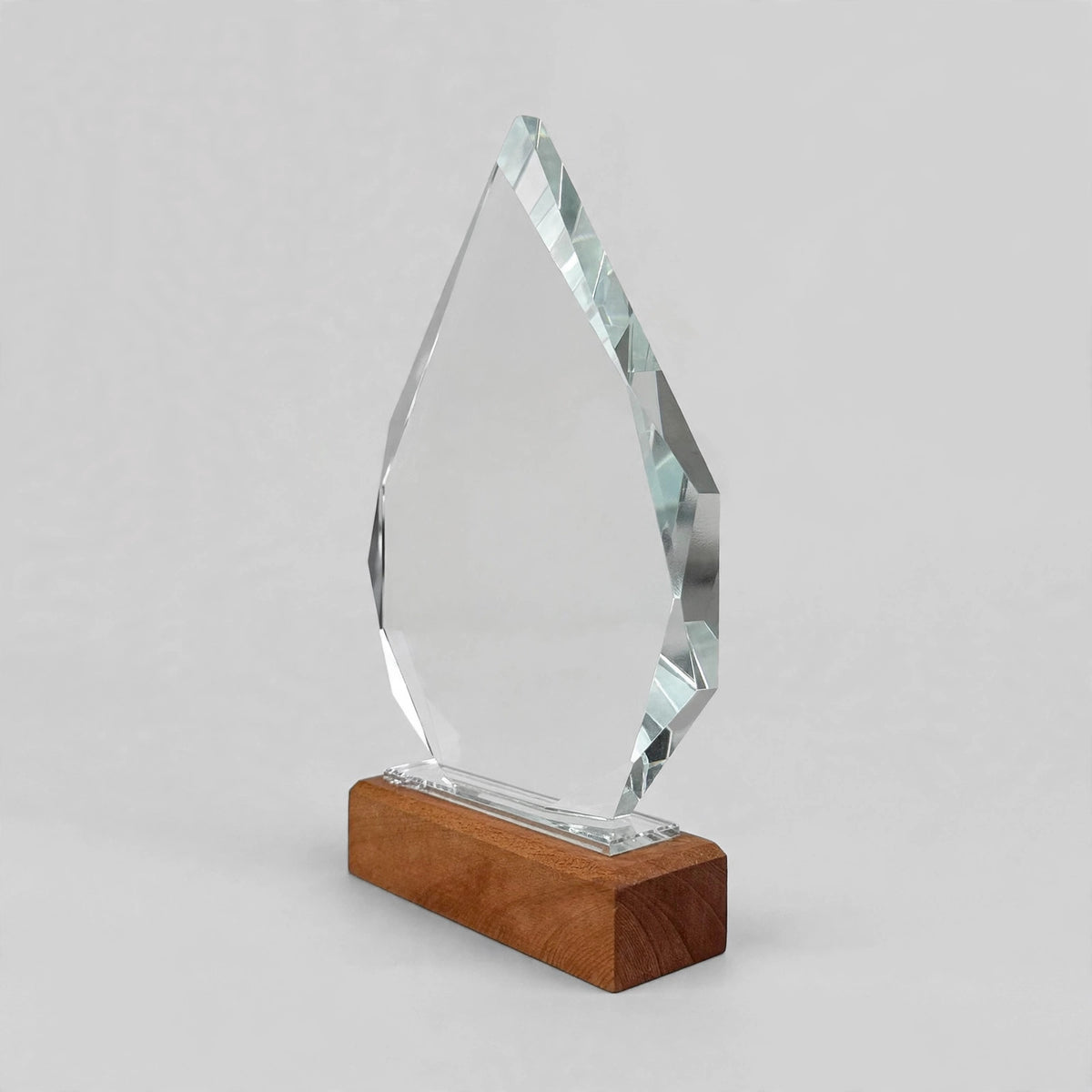 K9 Crystal Teardrop with Wood Base - angled view