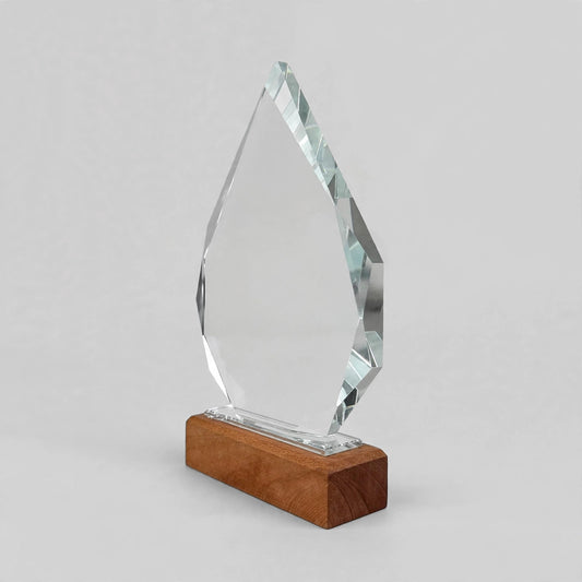 K9 Crystal Teardrop with Wood Base - angled view