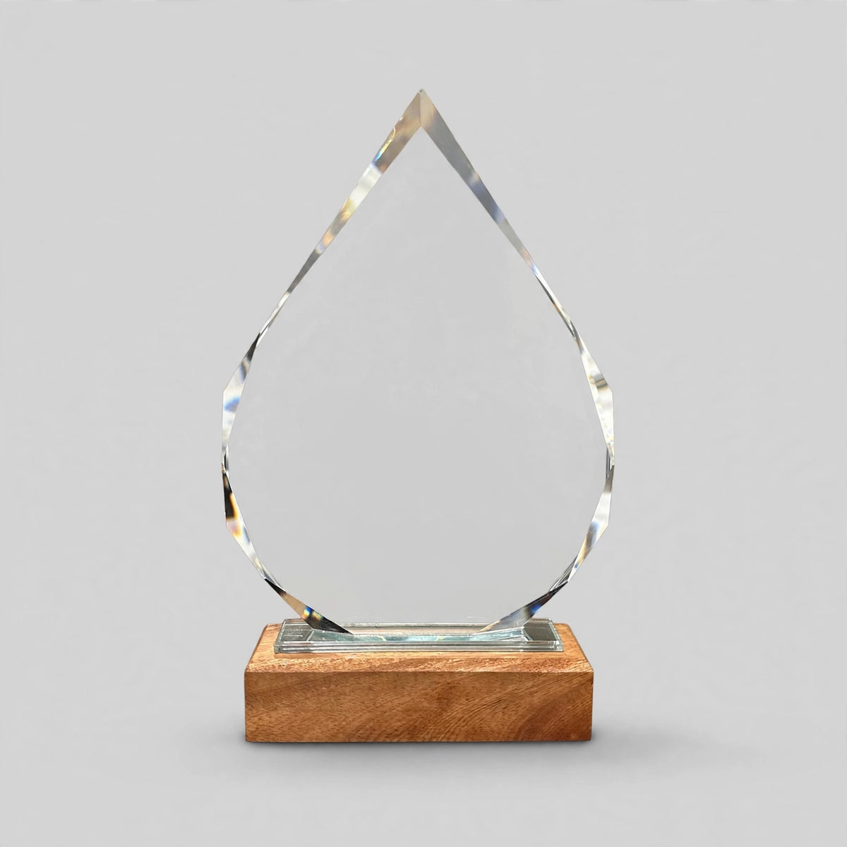 K9 Crystal Teardrop with Wood Base - front view