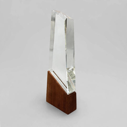 K9 Crystal Tower with Dark Wood Base - angled view
