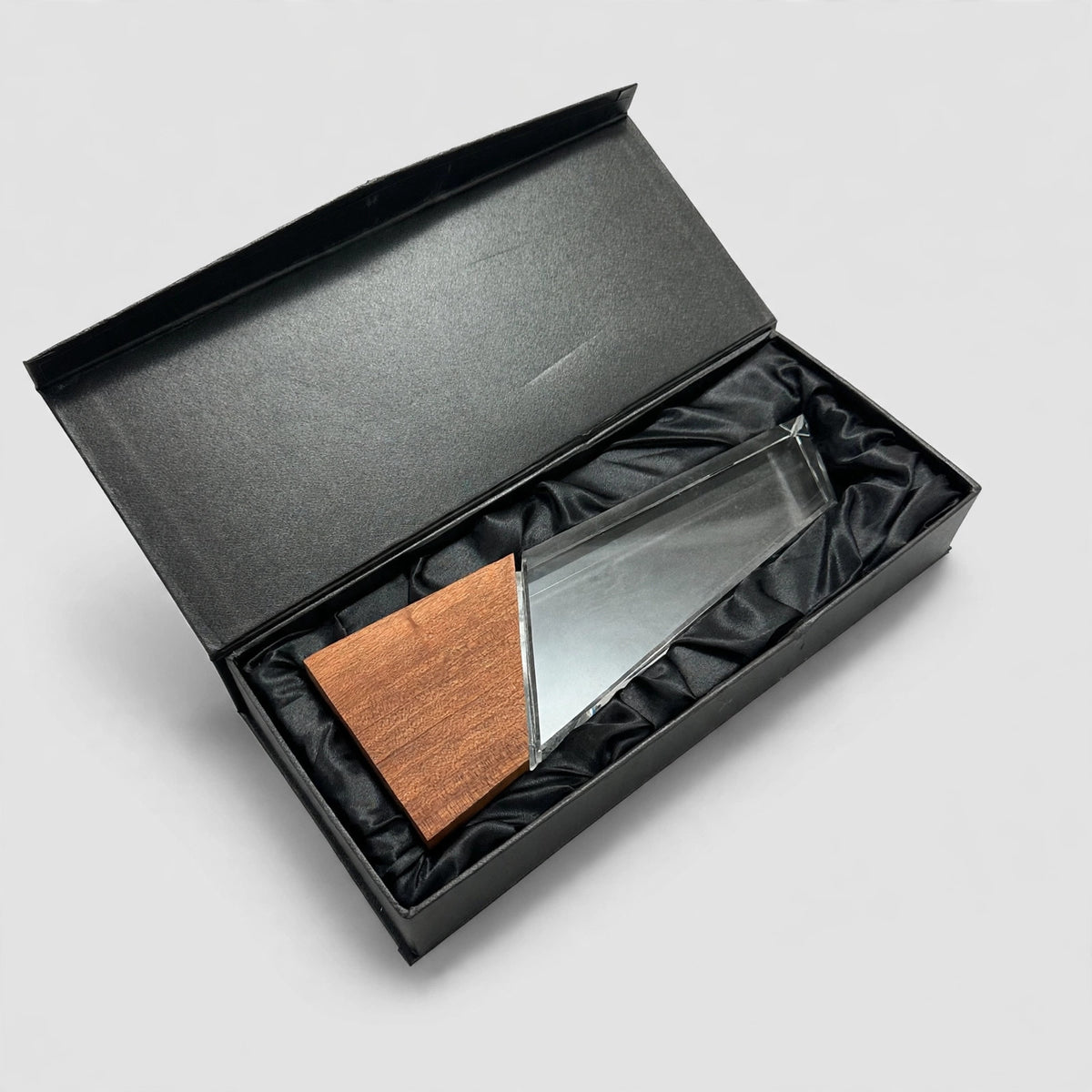 K9 Crystal Tower with Dark Wood Base in premium gift box